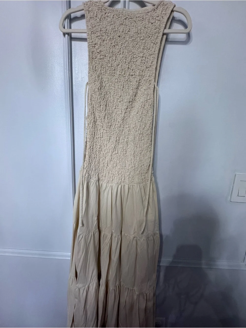 Free People Cream Smocked Bodice Tiered Maxi Dress